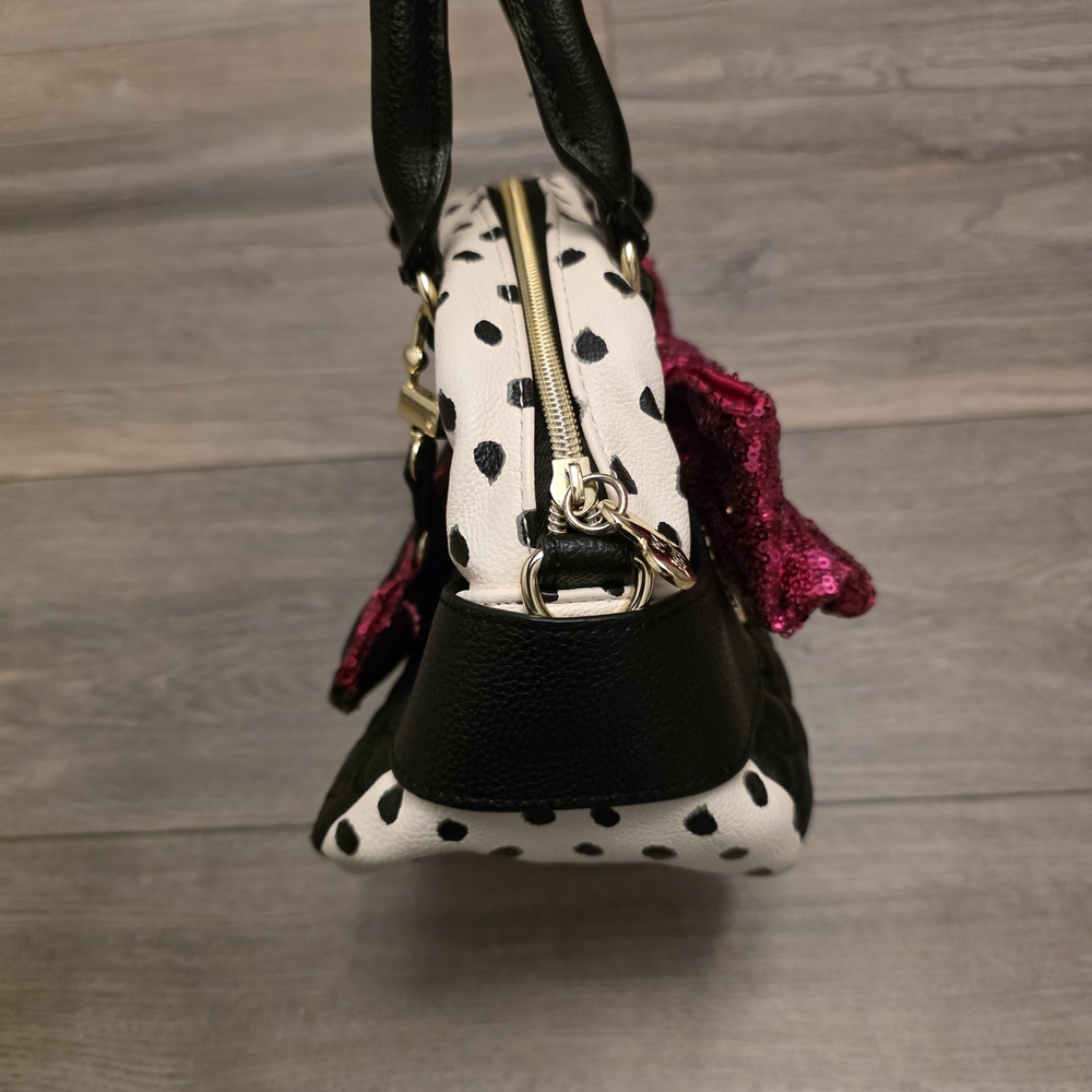 Betsey Johnson Black and Pink Sequin Bow Mini Satchel Bag Purse - Picture 3 of 8
